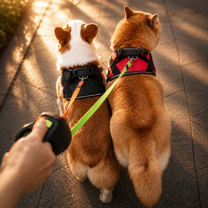 Reflective Retractable Dual Dog Leash