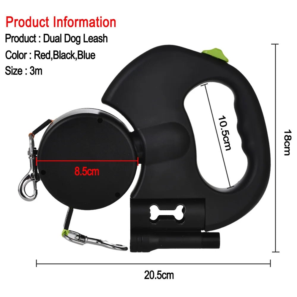 Elevate Your Walks with the 3M Reflective Retractable Dual Dog Leash - Perfect for Small Dogs!