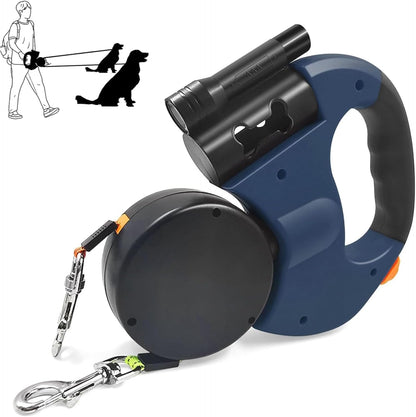 Reflective Retractable Dual Dog Leash With Light